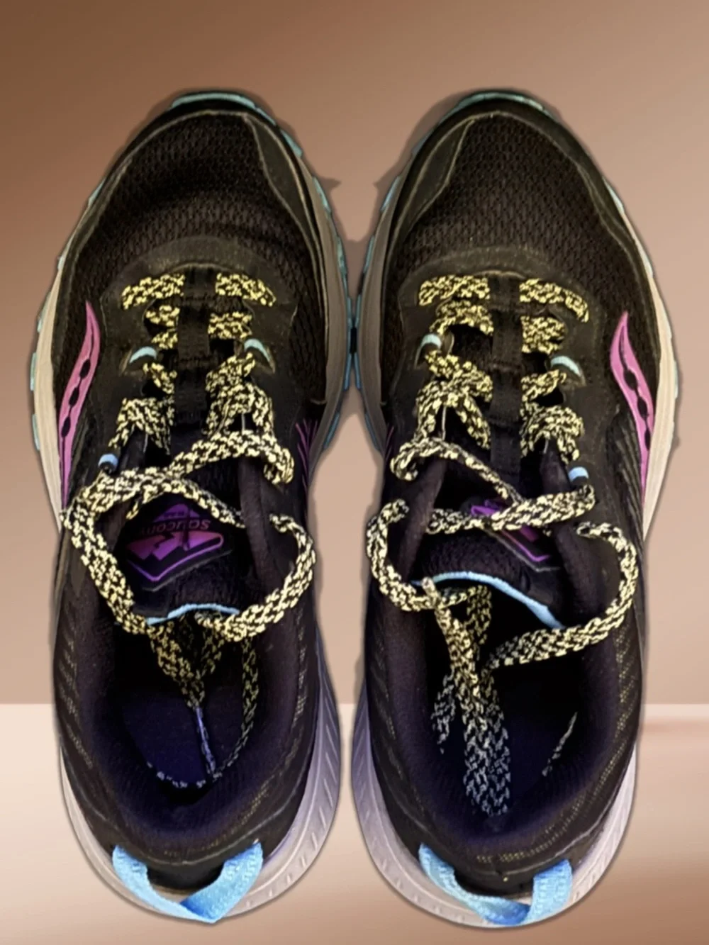 Saucony Women’s TR 15 Black Running Shoes with Pink and Light Blue Accents